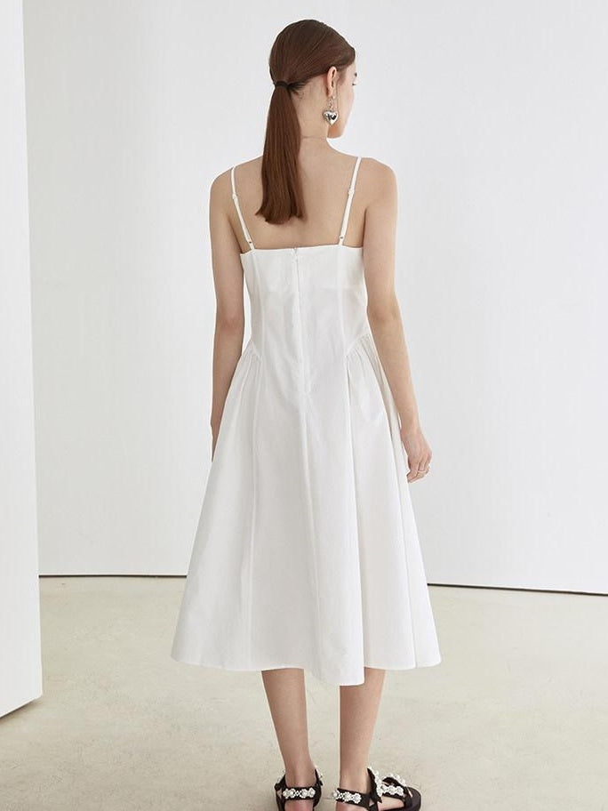 fano 100 Percent Cotton Minimalist Commuter Loose Waist V-neck Camisole Maxi Dresses