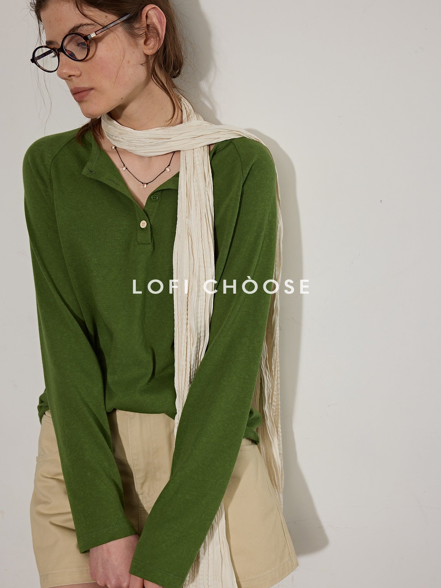 Lofi choose Cotton Blend Relaxed Raglan Commuter Women Pink Moss Gray Long Sleeve T-Shirts