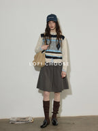 Lofi choose Cozy Poly Wool Blend Contrast Trim Diamond Knit Loose Fit Women Cardigans