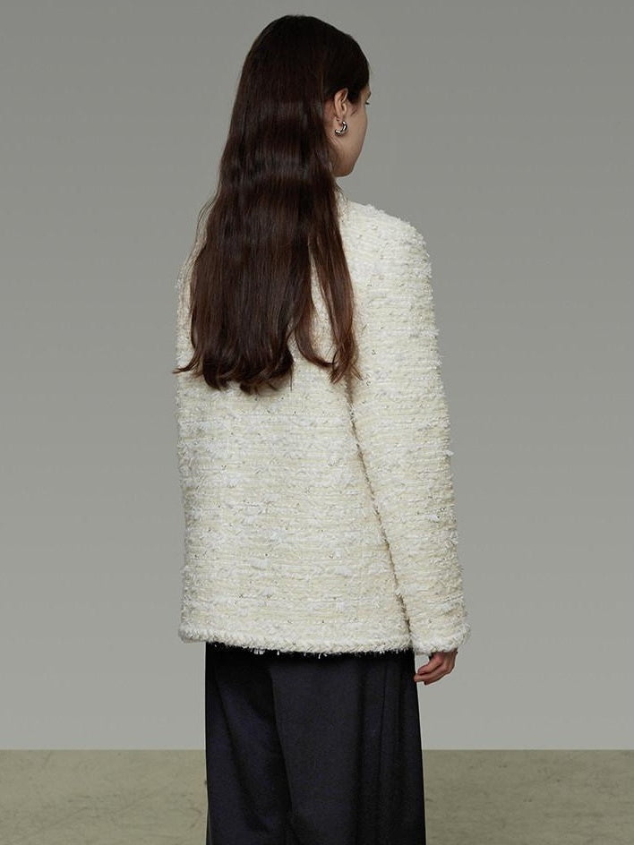 unspoken Soft Wool Blend Minimalist Commuter Round Neck Single Breasted Loose Short Coat