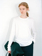 fano Minimalist 100 Percent Cotton Loose Crew Neck Women Basic Long Sleeve T-Shirts
