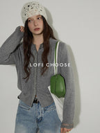 Lofi choose Soft Wool Blend Lace Trim Loose Fit Office Women Button Light Gray Cardigans