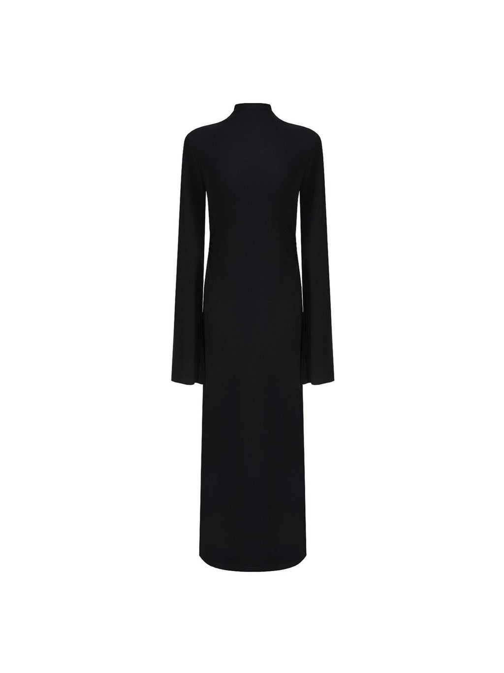 unspoken Soft Breathable Viscose Knit High Waist Aline Slim Black Maxi Dresses