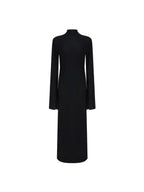 unspoken Soft Breathable Viscose Knit High Waist Aline Slim Black Maxi Dresses