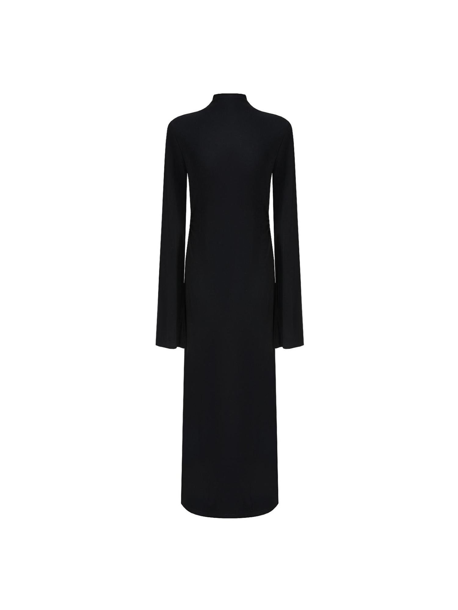 unspoken Soft Breathable Viscose Knit High Waist Aline Slim Black Maxi Dresses