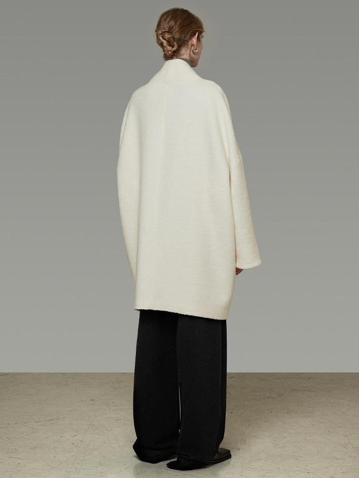 unspoken Minimal 3D Tailored Oversized Single Button Workwear White Mid Length Long Coats