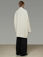 unspoken Minimal 3D Tailored Oversized Single Button Workwear White Mid Length Long Coats