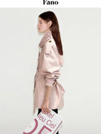 fano Soft Viscose Blend Striped Pink Oversized Casual Round Neck Girls Trench Coats