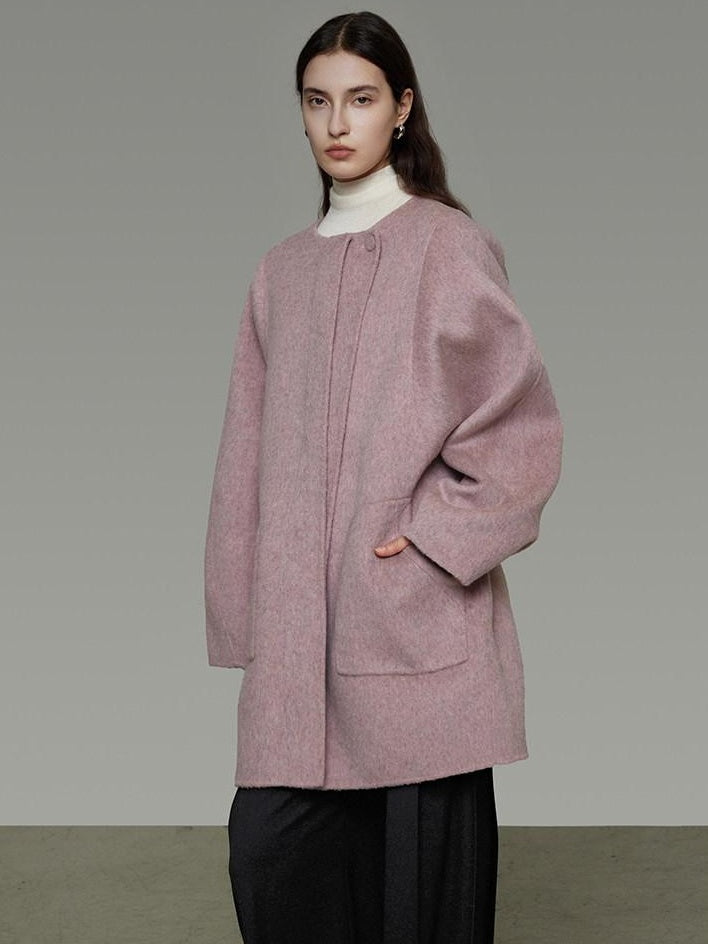 unspoken Pure Wool Loose Fit Minimal Office Midlength Single Button Women Wool Coats