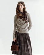 fano Soft Cotton Lyocell Polka Dot Mock Neck Layered Look Long Sleeve T-Shirts