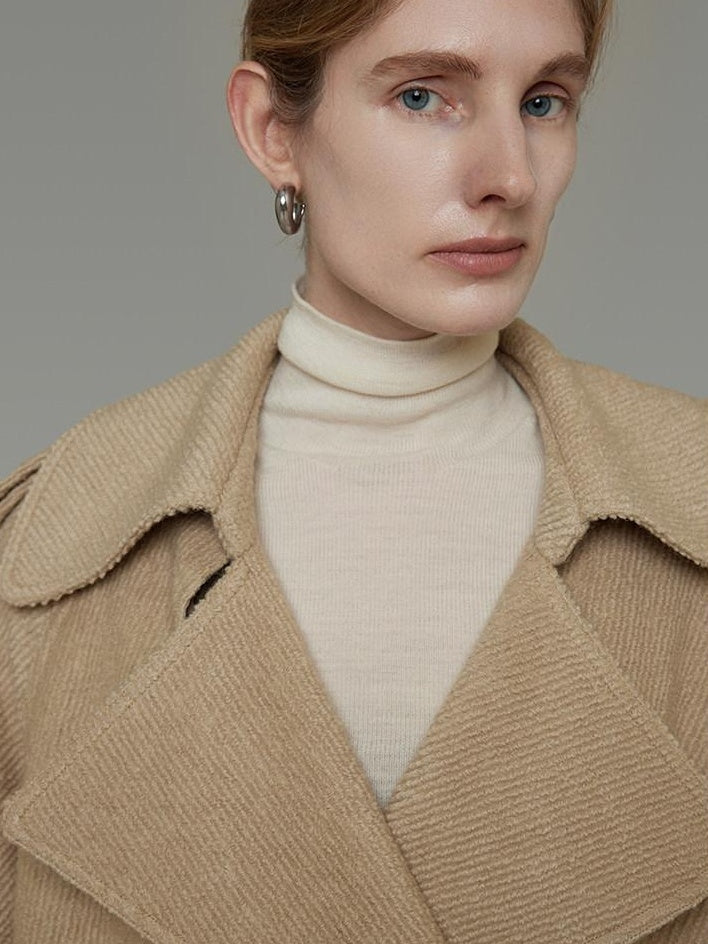 unspoken Elegant Minimal Workwear Oversized Double Breasted Lapel Khaki Wool Coats