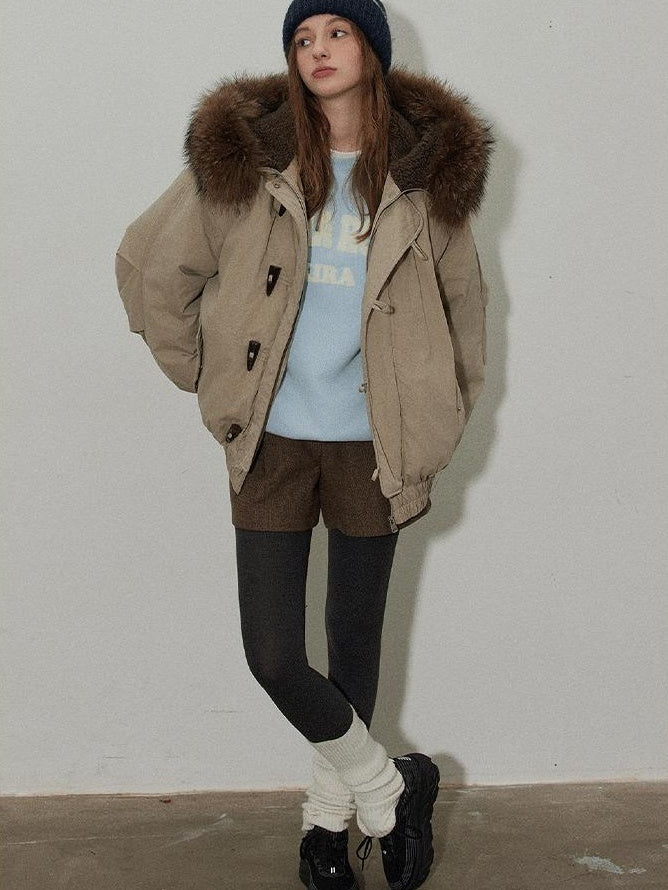 Lofi choose 90% White Duck Down Short Detachable Hood Fur Collar Commuter Women Down Jackets