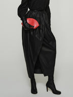 audreyyang Shape Retaining Cotton Pleated Bubble Midrise Elastic Front Slit Midi Skirts