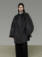 unspoken 100% Sheep Wool Relaxed Fit 3D Tailoring Commuter Women Deep Gray Wool Coats