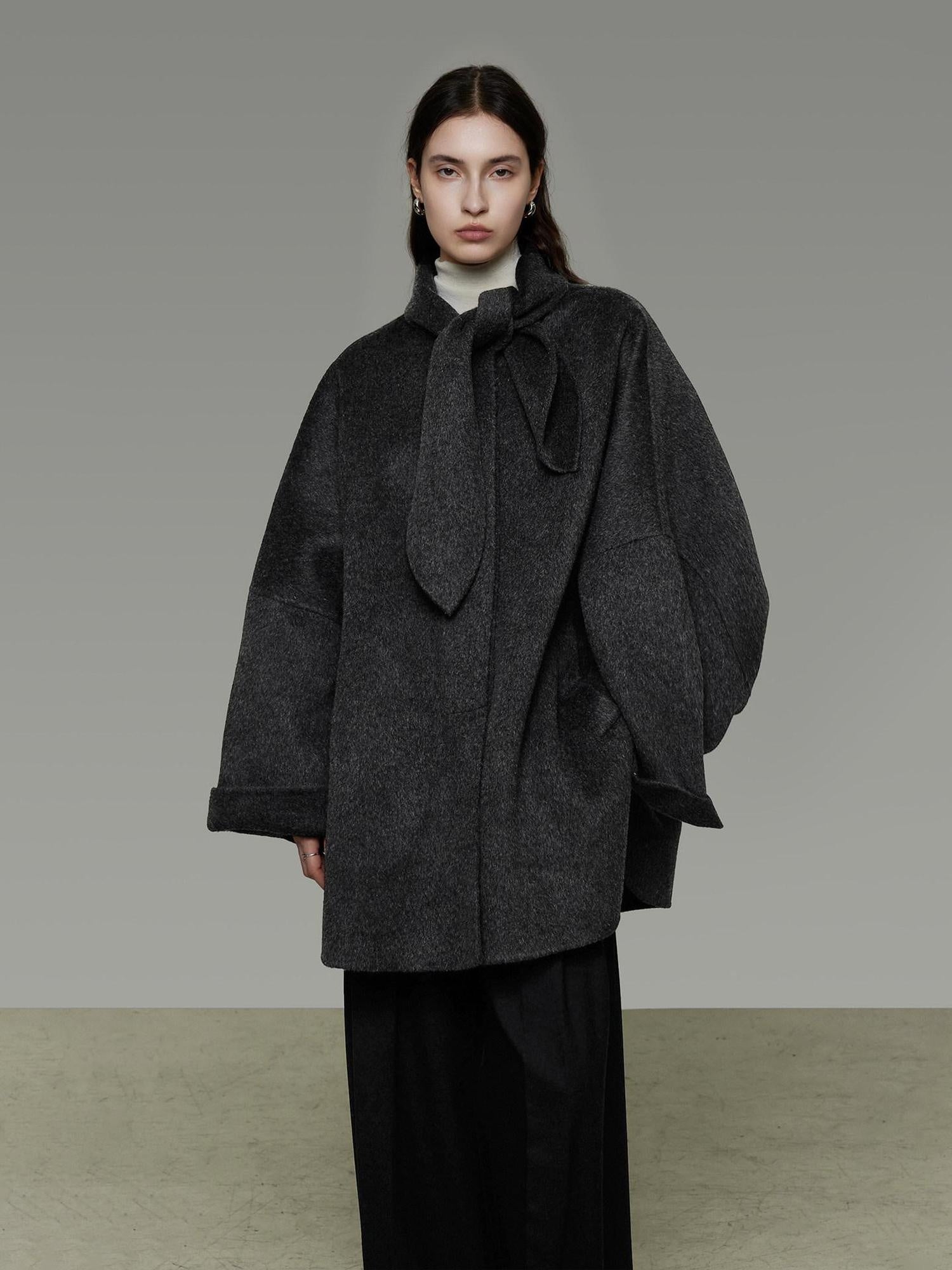 unspoken 100% Sheep Wool Relaxed Fit 3D Tailoring Commuter Women Deep Gray Wool Coats
