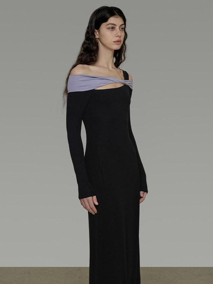 unspoken Tencel High Waist Asymmetrical Off Shoulder A Line Knit Women Maxi Dresses