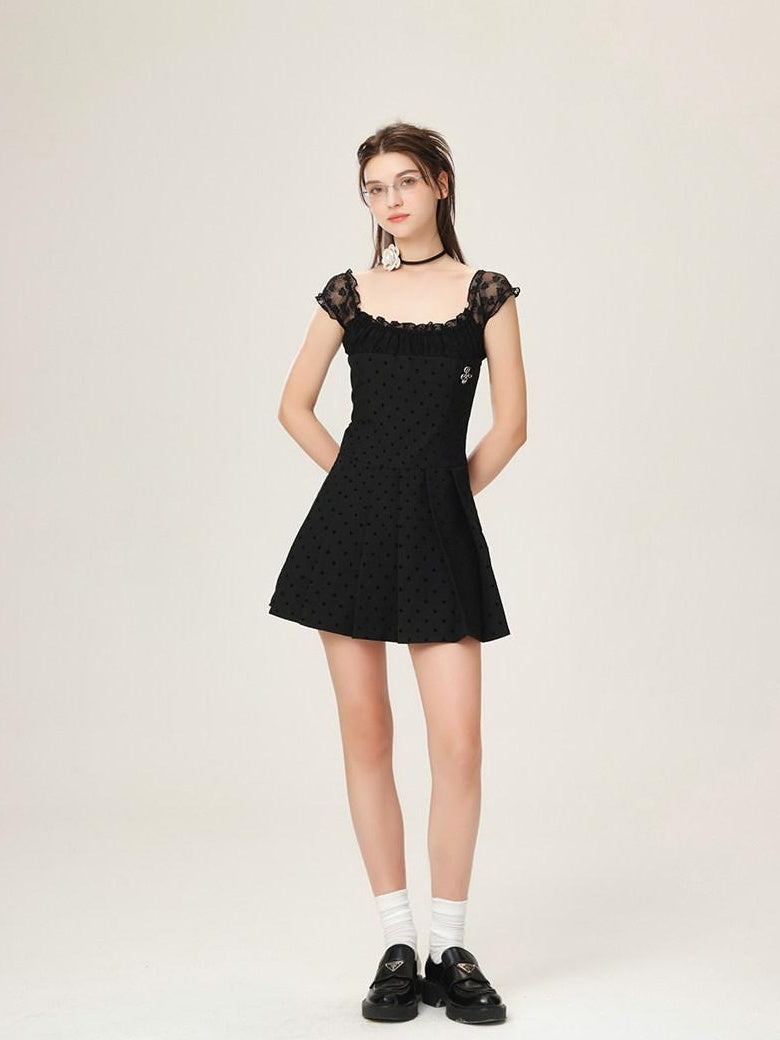 ikyou Waist Defining Lace Minimalist Off Shoulder A Line Black Midi Dresses
