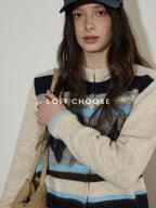 Lofi choose Cozy Poly Wool Blend Contrast Trim Diamond Knit Loose Fit Women Cardigans