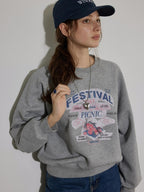 Lofi choose 100% Cotton Loose Fit Crewneck Pullover Commuter Women Blue Gray Sweatshirt