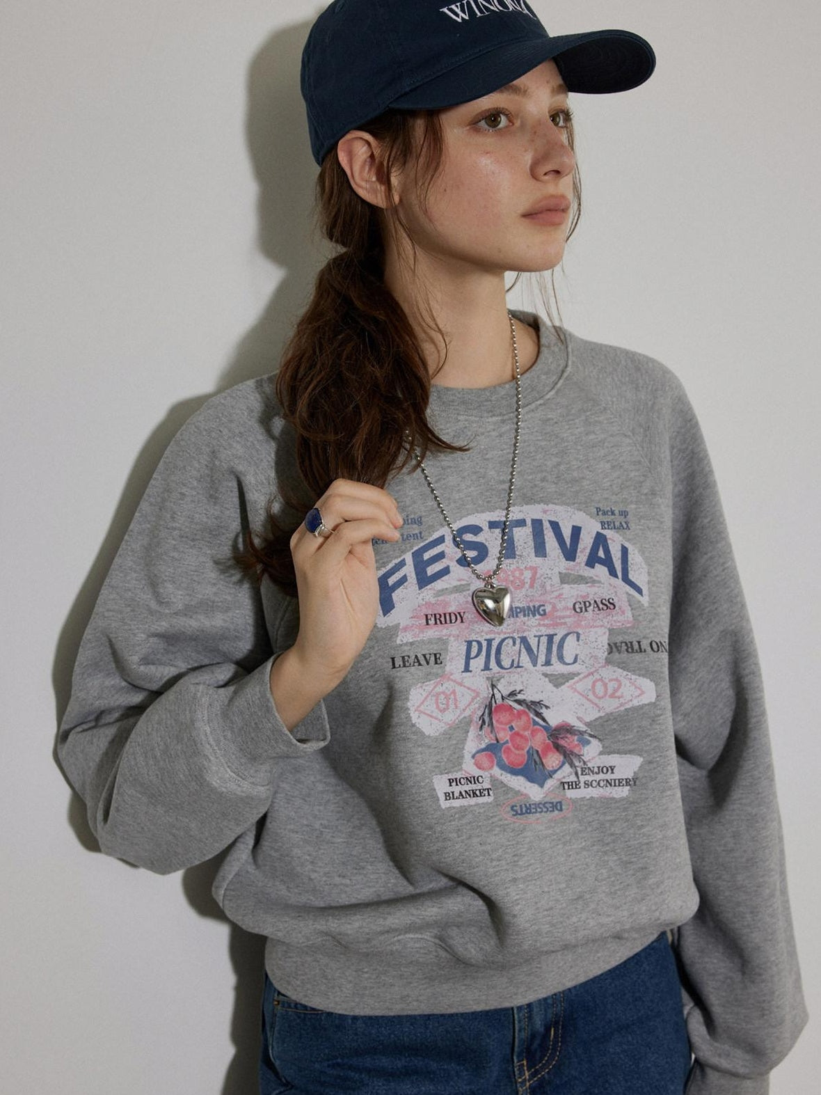 Lofi choose 100% Cotton Loose Fit Crewneck Pullover Commuter Women Blue Gray Sweatshirt