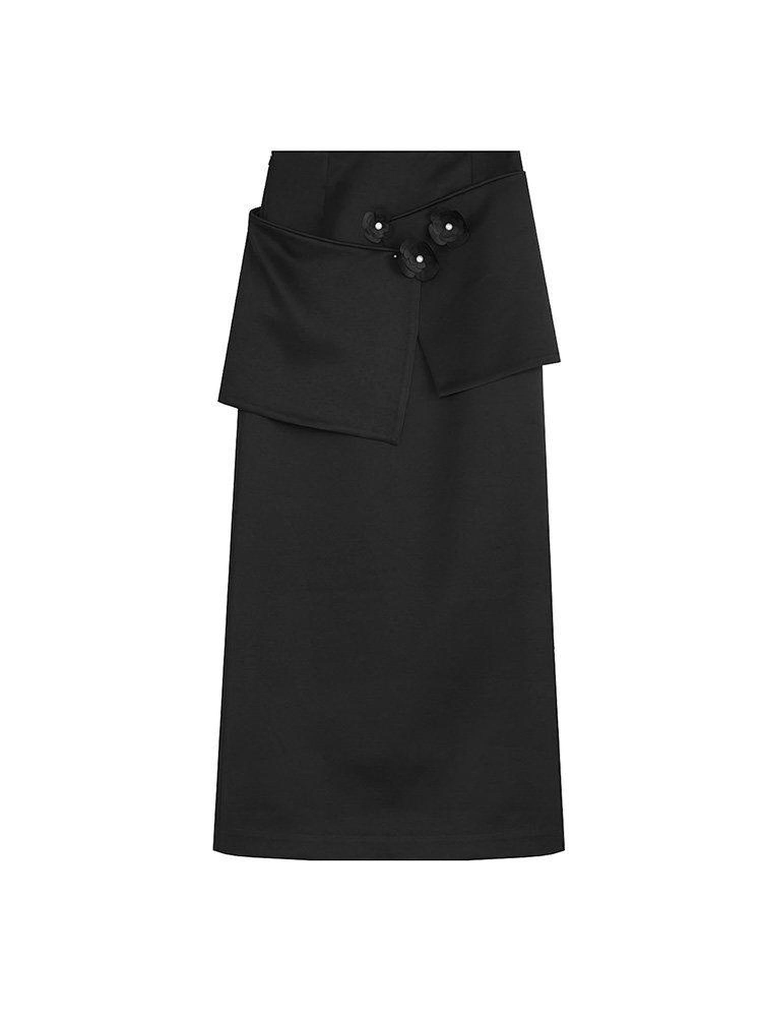 unspoken High Waist Ruffle Commuter Straight H Line Knit Polyester Women Maxi Skirts
