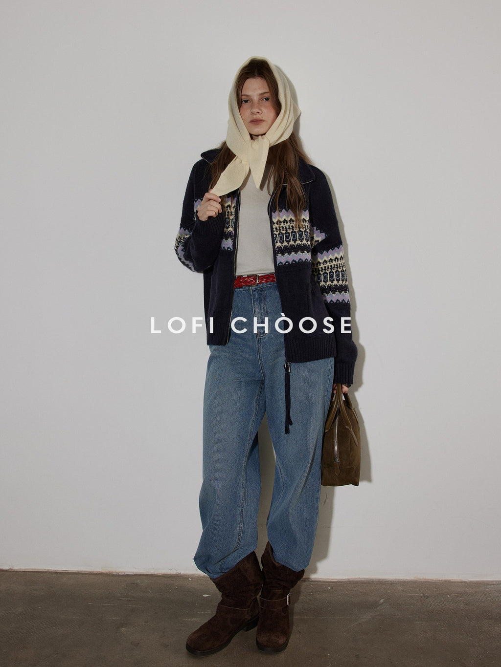 Lofi choose Cozy Thick Zip Front Work Loose Fit Women Office Acrylic Blend Navy Cardigans