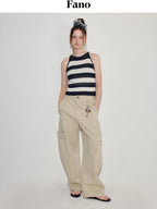 fano Soft Acrylic Lyocell Linen Blend Slim Fit Commuter Workwear Striped Camisoles