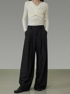 unspoken High Waist Sleek Black Workwear Tailored Fit For Ladies Polyester Wide Leg Pants