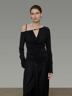 unspoken Breathable Viscose Blend Minimal Commuter Loose Asymmetric Shoulder Knit Sweaters