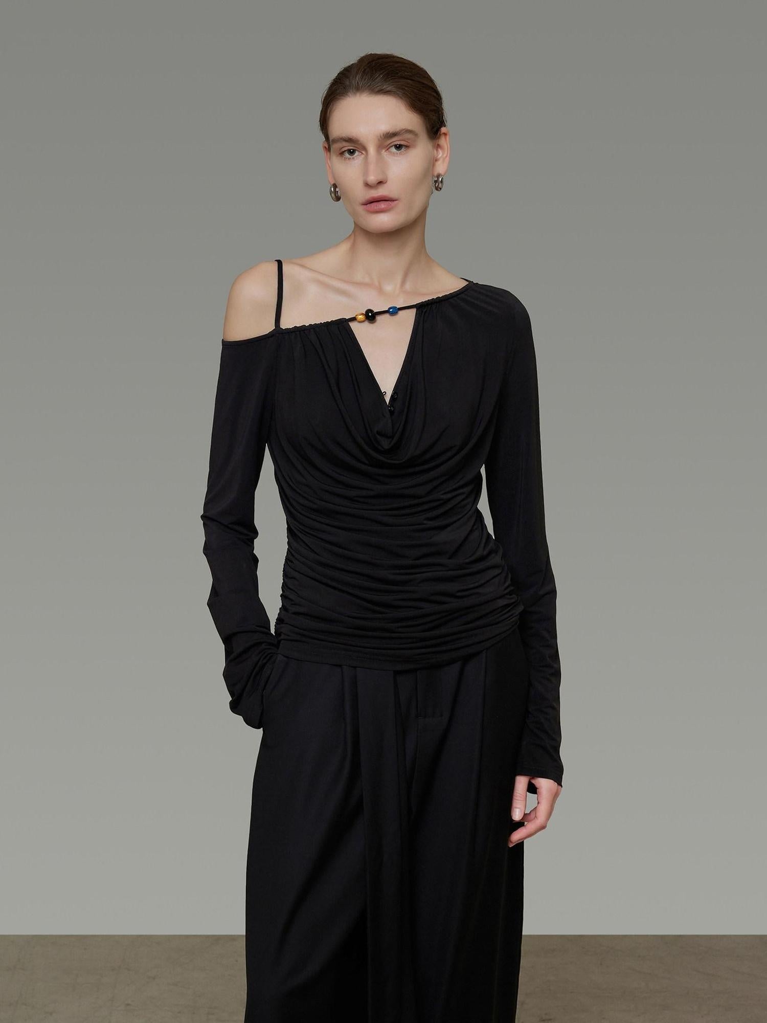 unspoken Breathable Viscose Blend Minimal Commuter Loose Asymmetric Shoulder Knit Sweaters
