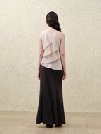 someonesometimes Ruffle One Shoulder Loose Tencel Modal Soft Mist Pink Women Top