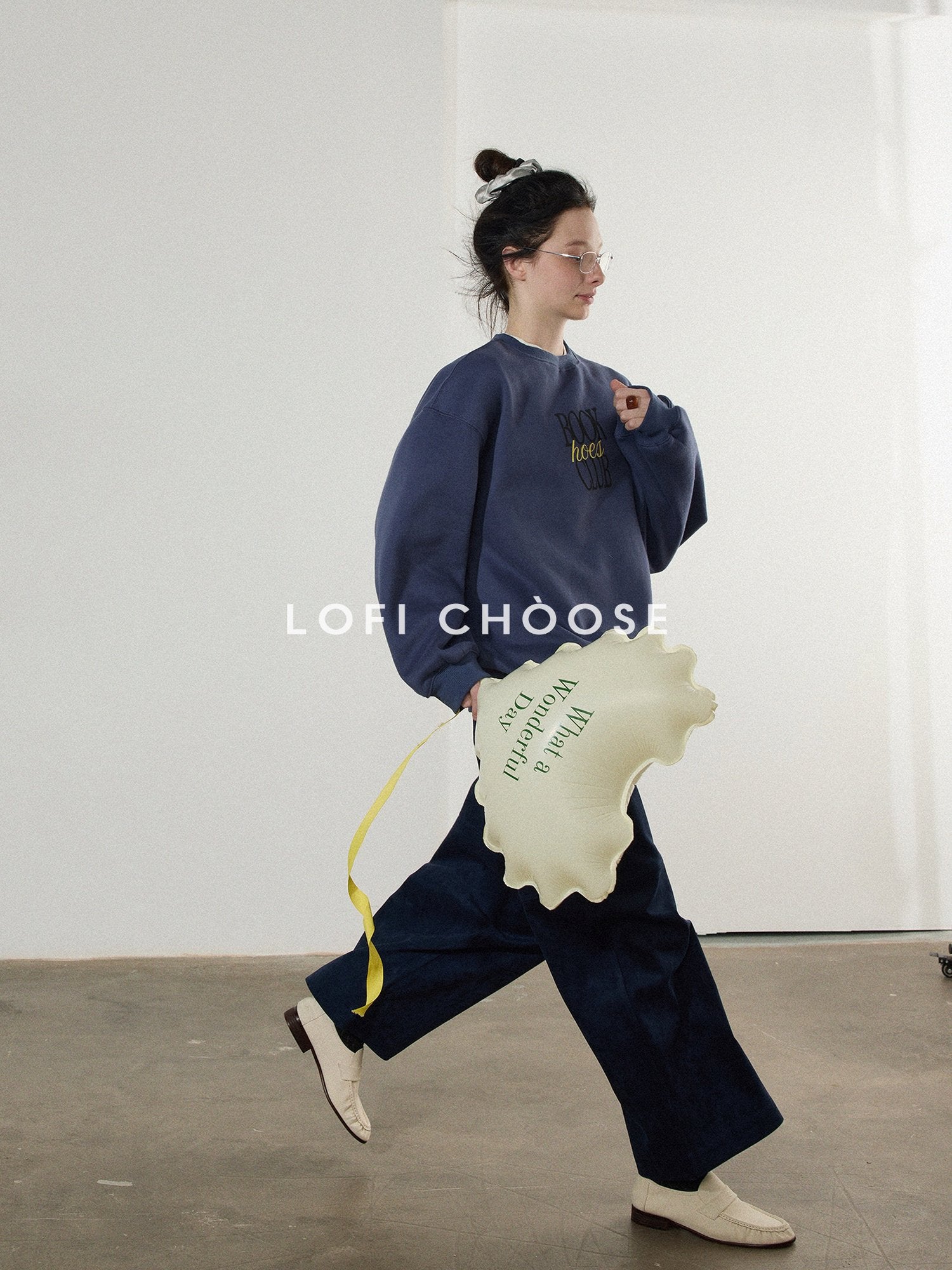 Lofi choose Fleece Lined Oversized Crew Neck Workwear Women Cotton Polyester Blend Sweatshirt