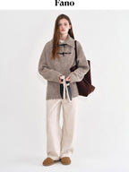 fano Soft Knit Polyester Beige Natural Waist Casual Wide Leg Women Sweatpants