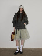 Lofi choose High Waist Bubble Skirt Relaxed Fit Office Custom Dyed Almond Gray Midi Skirts