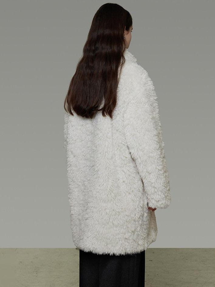 unspoken Warm Stand Collar Loose Mid Length Minimal Commuter Women Polyester Long Coats