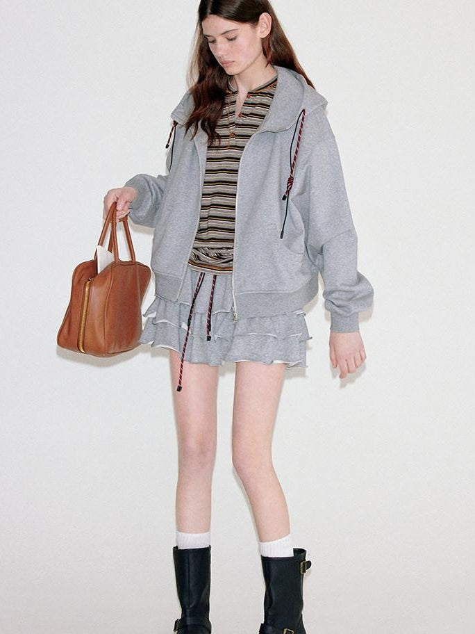 fano Two Piece Zip Up Oversized Long Sleeve Women Midweight Heather Grey Hoodie