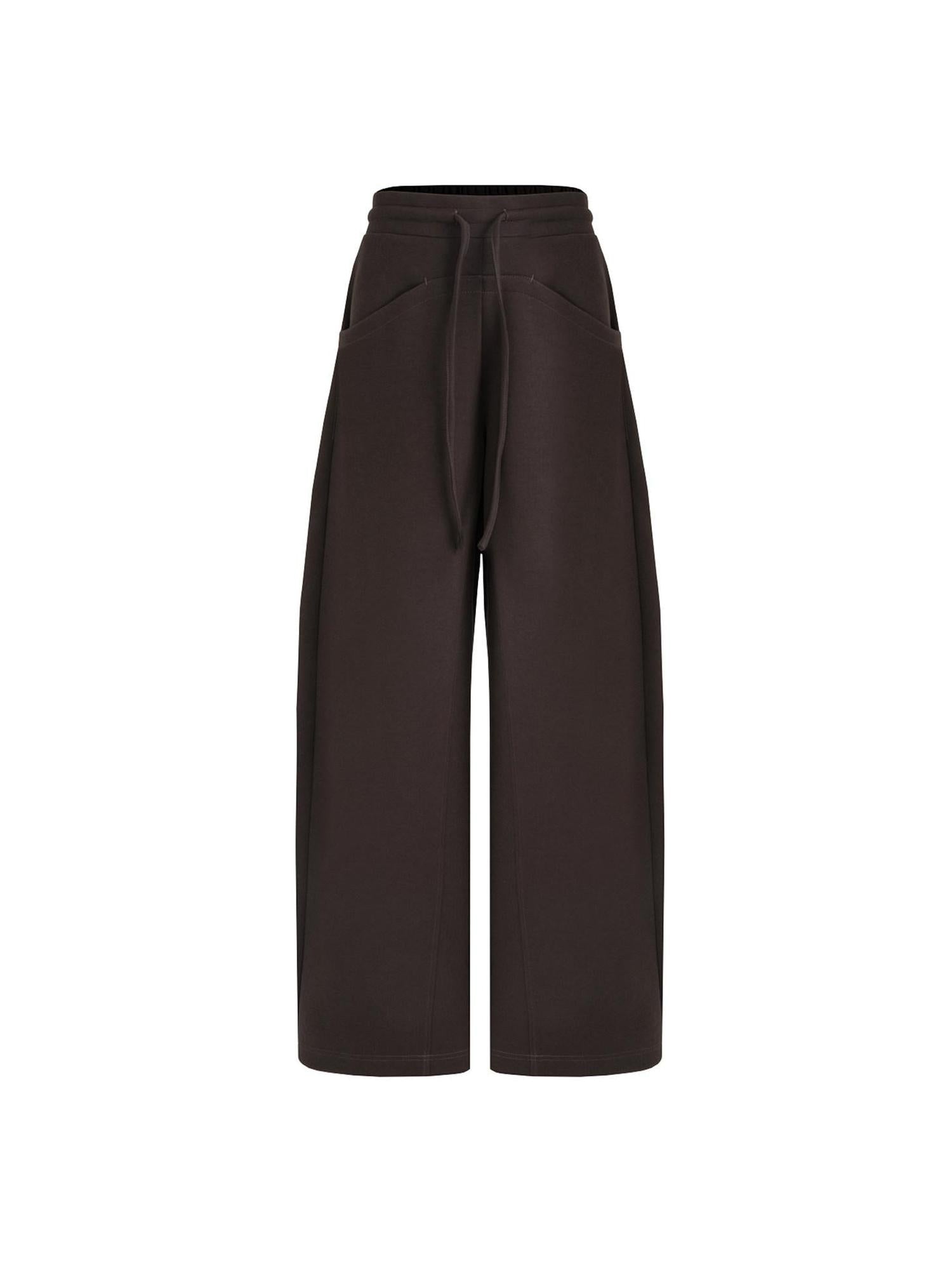 unspoken Breathable Cotton High Waist Tie Waist Minimalist Women Brown Wide Leg Pants