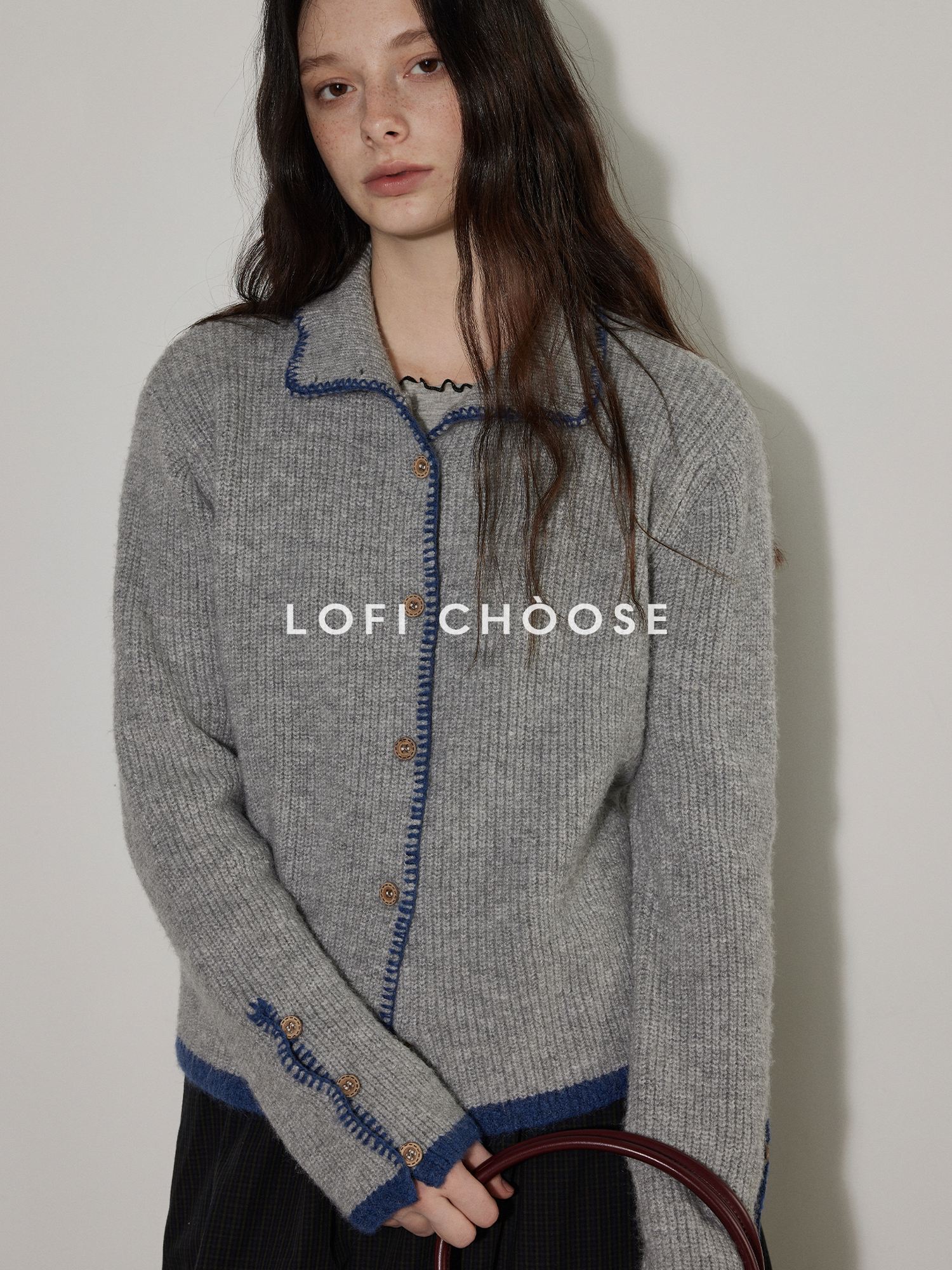 Lofi choose Lace Trim Contrast Edge Turn Down Collar Hand Crochet Office Knit Cardigans