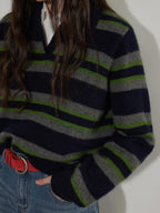 Lofi choose Soft Knitted Pullover Commuter Oversized Polo Collar Striped Women Sweaters