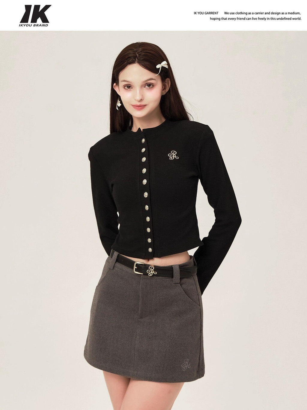 ikyou Soft Cotton Slim Fit Buttoned 3D Embellished Casual Women Knit Letter Cardigans