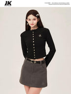 ikyou Soft Cotton Slim Fit Buttoned 3D Embellished Casual Women Knit Letter Cardigans