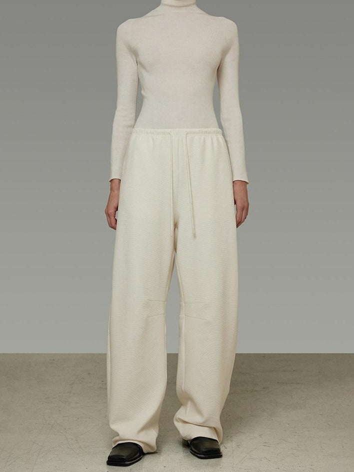 unspoken Soft Breathable Cotton High Waist Drawstring Minimalist Office Wide Leg Pants