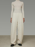 unspoken Soft Breathable Cotton High Waist Drawstring Minimalist Office Wide Leg Pants