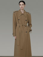unspoken Double Breasted Straight Minimalist Office Tea Brown Longline Women Trench Coats