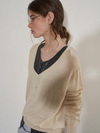 Lofi choose Silk Blend V-neck Oversized Pullover Simple Women Solid Knit Sweaters