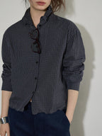 Lofi choose Pure Cotton Loose Fit Plaid Button Front Turn Down Collar Office Women Blouses