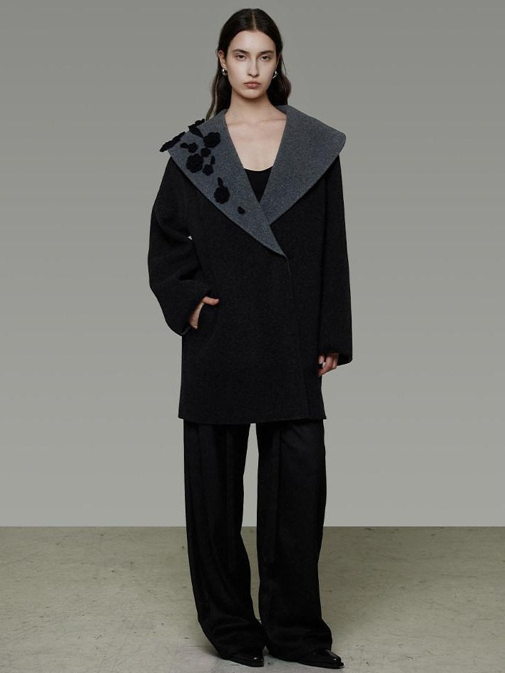 unspoken Warm Thick Minimal Commuter Loose Fit Lapel Women Sheep Wool Blend Wool Coats