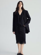 audreyyang Original Design Relaxed Fit Double Breasted Women Black Polyester Blazers