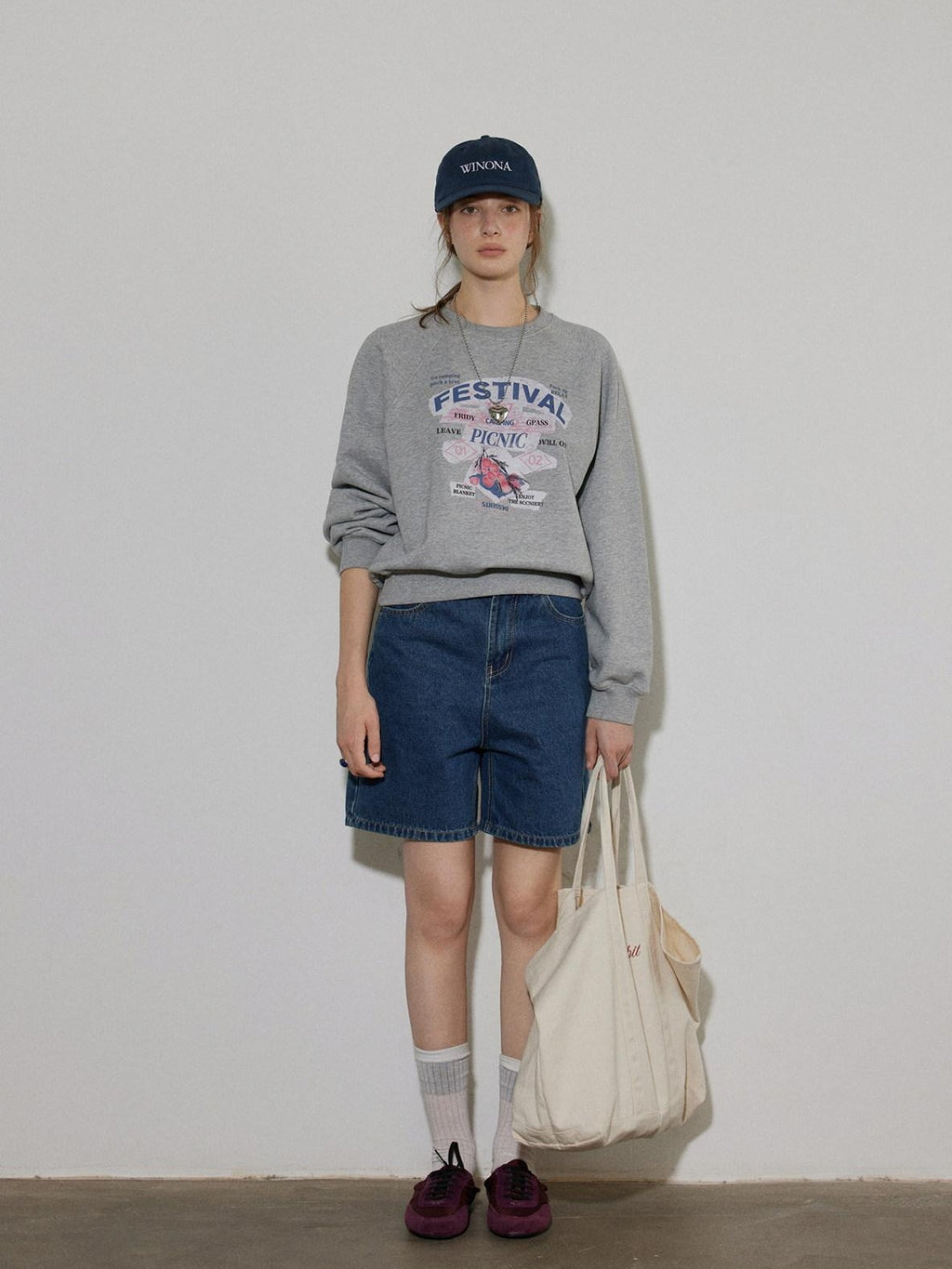 Lofi choose 100% Cotton Loose Fit Crewneck Pullover Commuter Women Blue Gray Sweatshirt