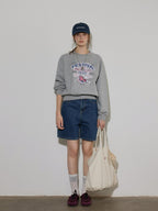 Lofi choose 100% Cotton Loose Fit Crewneck Pullover Commuter Women Blue Gray Sweatshirt